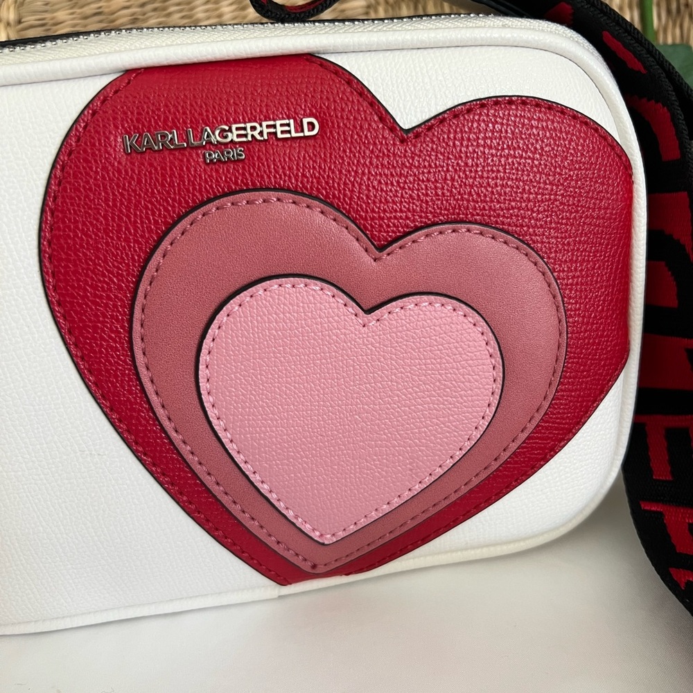 NWT Karl Lagerfeld Red and White Crossbody with Heart - Picture 4 of 5
